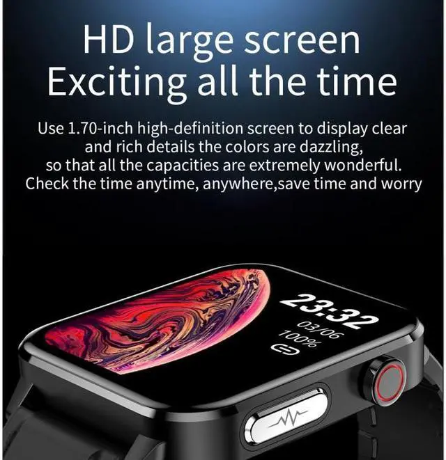 Alt view image 5 of 7 - E86 1.7 inch TFT Color Screen IP68 Waterproof Smart Watch, Support Blood Oxygen Monitoring / Body Temperature Monitoring / AI Medical Diagnosis, Style: TPU Strap TPU Strap(Black) (Black)