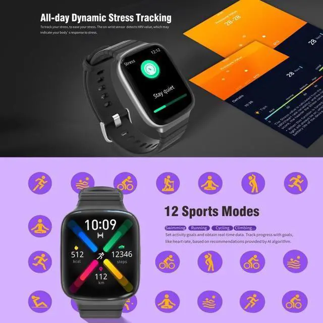 Alt view image 4 of 7 - CS169 1.69 inch IPS Screen 5ATM Waterproof Sport Smart Watch, Support Sleep Monitoring / Heart Rate Monitoring / Sport Mode / Incoming Call & Information Reminder (White)