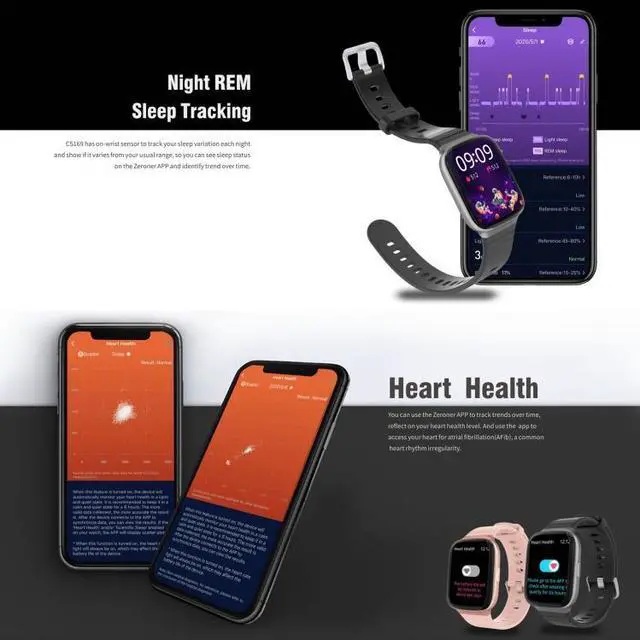 Alt view image 5 of 7 - CS169 1.69 inch IPS Screen 5ATM Waterproof Sport Smart Watch, Support Sleep Monitoring / Heart Rate Monitoring / Sport Mode / Incoming Call & Information Reminder (White)