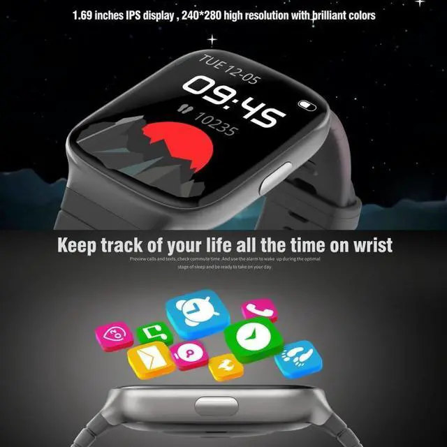Alt view image 6 of 7 - CS169 1.69 inch IPS Screen 5ATM Waterproof Sport Smart Watch, Support Sleep Monitoring / Heart Rate Monitoring / Sport Mode / Incoming Call & Information Reminder (White)