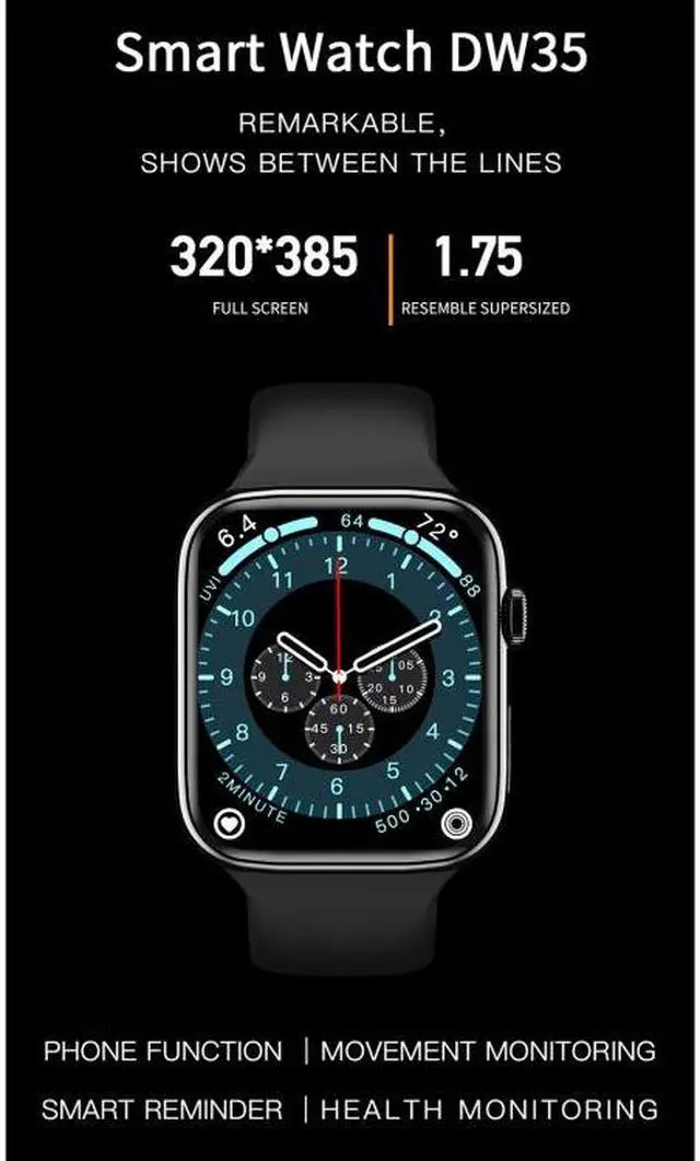 Alt view image 3 of 7 - DW35 1.75 inch Full Screen IP67 Waterproof Smart Watch, Support Sleep Monitor / Heart Rate Monitor / Bluetooth Call (Blue) Black