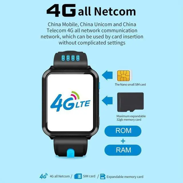 Alt view image 3 of 7 - W5 1.54 inch Full-fit Screen Dual Cameras Smart Phone Watch, Support SIM Card / GPS Tracking / Real-time Trajectory / Temperature Monitoring, 1GB+16GB 1GB+16GB (Black Blue)