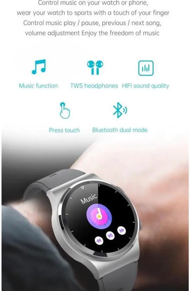Alt view image 2 of 7 - GT69 1.3 inch IPS Touch Screen IP67 Waterproof Bluetooth Earphone Smart Watch, Support Sleep Monitoring / Heart Rate Monitoring / Bluetooth Call (Silver Steel Band)
