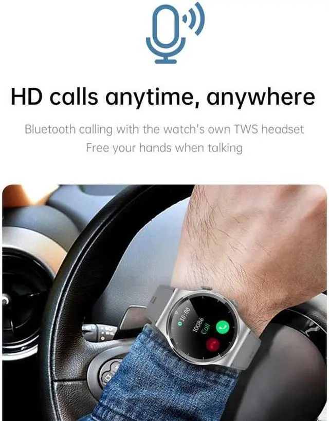 Alt view image 4 of 7 - GT69 1.3 inch IPS Touch Screen IP67 Waterproof Bluetooth Earphone Smart Watch, Support Sleep Monitoring / Heart Rate Monitoring / Bluetooth Call (Silver Steel Band)