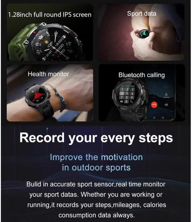 Alt view image 2 of 7 - K22 1.28 inch IPS Screen Smart Watch, Support Menstrual Cycle Reminder / Bluetooth Call / Sleep Monitoring (Grey)