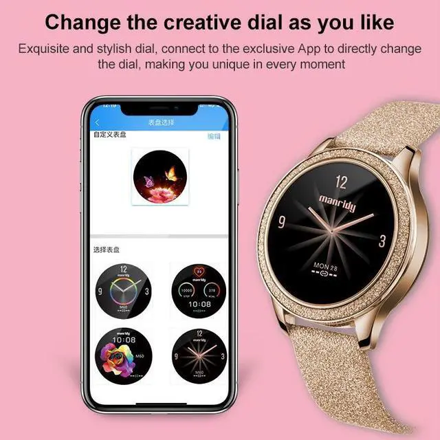 Alt view image 3 of 7 - M6009 Glitter Leather Strap Fashion Smart Watch for Women, Support Heart Rate Monitoring & Pedometer & Sleep Monitoring & Calories (Silver)