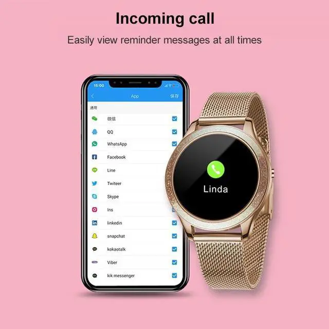 Alt view image 4 of 7 - M6009 Glitter Leather Strap Fashion Smart Watch for Women, Support Heart Rate Monitoring & Pedometer & Sleep Monitoring & Calories (Silver)