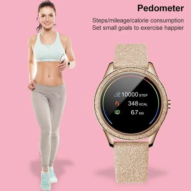 Alt view image 5 of 7 - M6009 Glitter Leather Strap Fashion Smart Watch for Women, Support Heart Rate Monitoring & Pedometer & Sleep Monitoring & Calories (Silver)