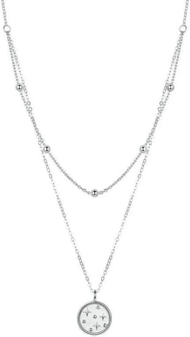 Main image of S925 Sterling Silver Platinum Plated Necklace Double Layer Small Star Light Silver Necklace SCN365