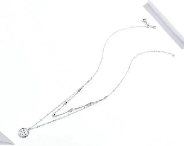 Alt view image 2 of 7 - S925 Sterling Silver Platinum Plated Necklace Double Layer Small Star Light Silver Necklace SCN365