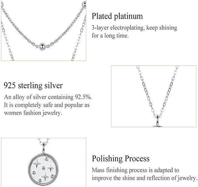 Alt view image 4 of 7 - S925 Sterling Silver Platinum Plated Necklace Double Layer Small Star Light Silver Necklace SCN365