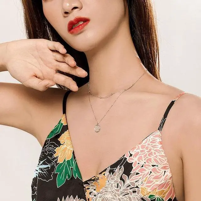 Alt view image 7 of 7 - S925 Sterling Silver Platinum Plated Necklace Double Layer Small Star Light Silver Necklace SCN365