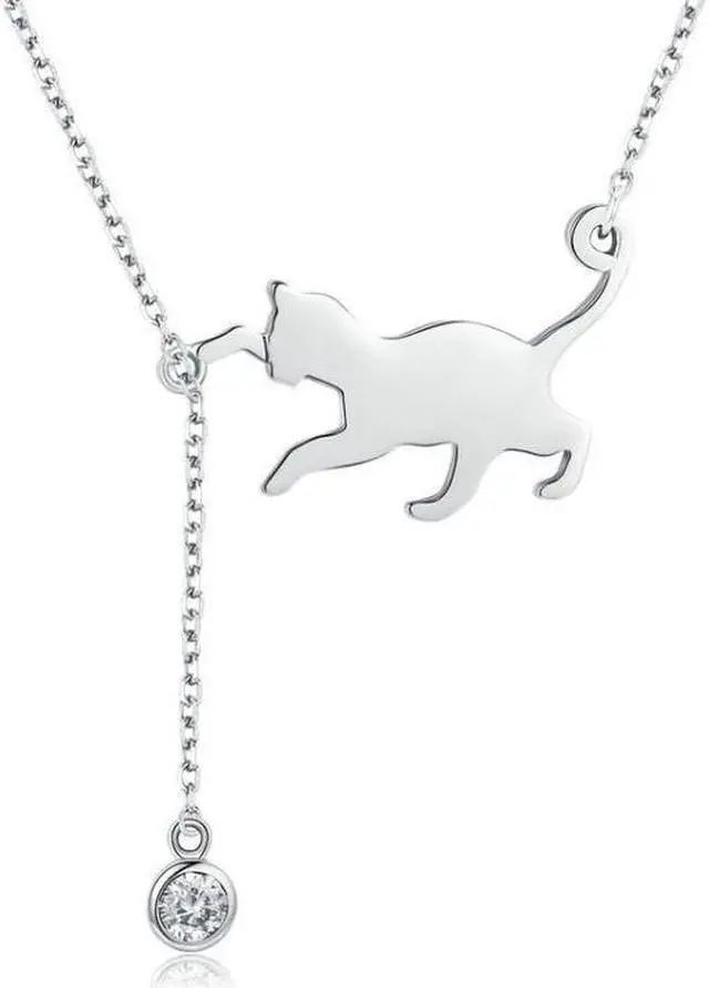 Main image of Naughty Kitten S925 Sterling Silver With Zircon Necklace SCN232