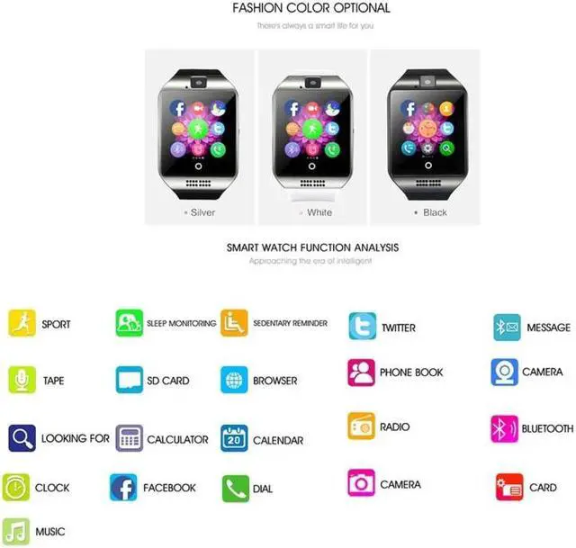 Alt view image 6 of 7 - Q18 1.54 inch TFT Screen MTK6260A 360MHz Bluetooth 3.0 Smart Watch Phone, 128M + 64M Memory (Black)