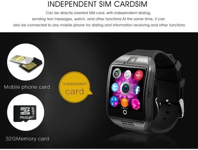 Alt view image 7 of 7 - Q18 1.54 inch TFT Screen MTK6260A 360MHz Bluetooth 3.0 Smart Watch Phone, 128M + 64M Memory (Black)