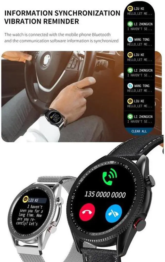 Alt view image 6 of 7 - M98 1.28 inch IPS Color Screen IP67 Waterproof Smart Watch, Support Sleep Monitor / Heart Rate Monitor / Bluetooth Call, Style:Steel Strap (Black)
