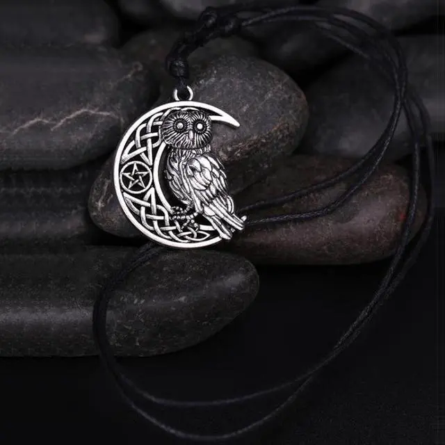 Alt view image 4 of 5 - Owl Great Wisdom Ancient Silver Ancient Gold Couple Necklace (Antique Gold Plated)