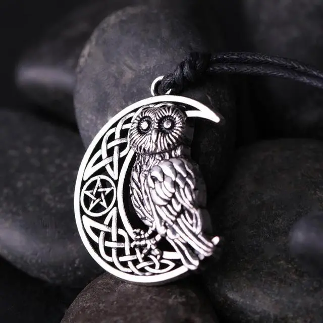 Alt view image 3 of 5 - Owl Great Wisdom Ancient Silver Ancient Gold Couple Necklace (Antique Gold Plated)