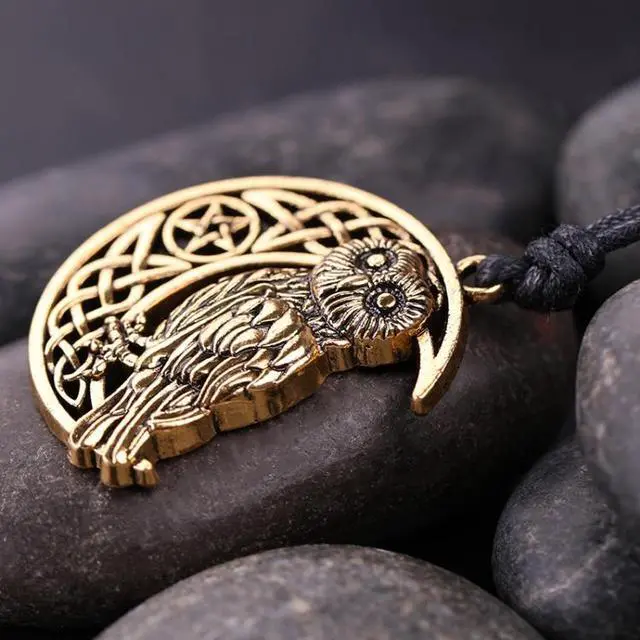 Alt view image 5 of 5 - Owl Great Wisdom Ancient Silver Ancient Gold Couple Necklace (Antique Gold Plated)