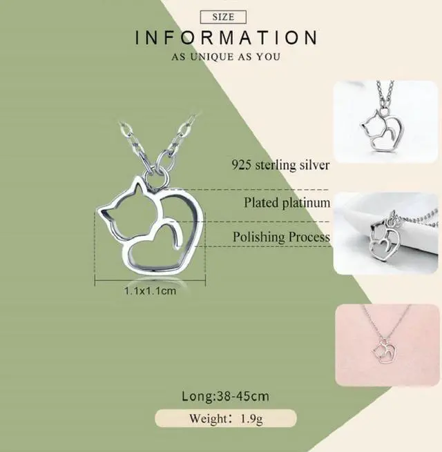 Alt view image 4 of 5 - Cute Cat S925 Sterling Silver Lady Necklace With Zircon Inlaid Plain Silver Necklace SCN188