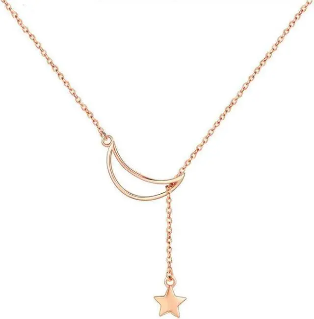 Main image of Star Moon S925 Sterling Silver Rose Gold Plated Necklace SCN108-C