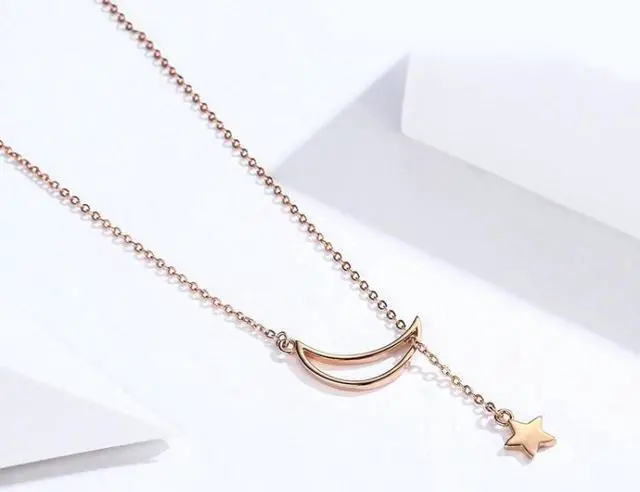 Alt view image 2 of 6 - Star Moon S925 Sterling Silver Rose Gold Plated Necklace SCN108-C