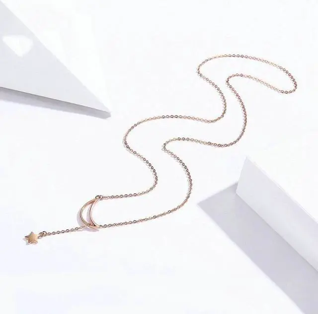 Alt view image 3 of 6 - Star Moon S925 Sterling Silver Rose Gold Plated Necklace SCN108-C