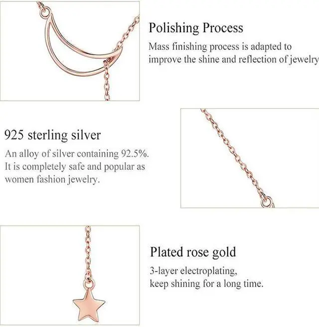 Alt view image 4 of 6 - Star Moon S925 Sterling Silver Rose Gold Plated Necklace SCN108-C