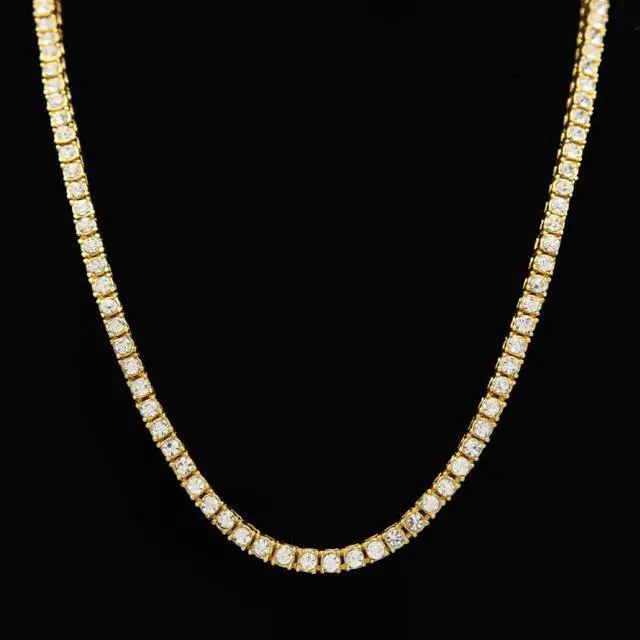 Main image of Mens Hip Hop Punk Single Row Crystal Inlaid Alloy Chain Necklace, Size: 30 inch (Gold)