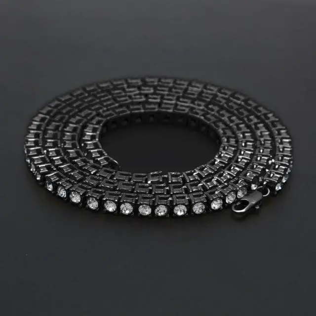 Alt view image 4 of 7 - Mens Hip Hop Punk Single Row Crystal Inlaid Alloy Chain Necklace, Size: 30 inch (Gold)