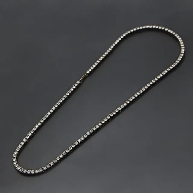 Alt view image 5 of 7 - Mens Hip Hop Punk Single Row Crystal Inlaid Alloy Chain Necklace, Size: 30 inch (Gold)