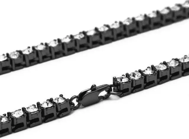 Alt view image 7 of 7 - Mens Hip Hop Punk Single Row Crystal Inlaid Alloy Chain Necklace, Size: 30 inch (Gold)