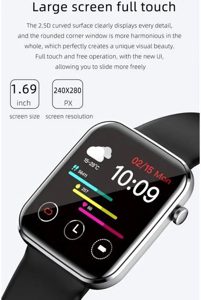 Alt view image 4 of 7 - Z15 1.69 inch Touch Screen IP67 Waterproof Smart Watch, Support Blood Pressure Monitoring / Sleep Monitoring / Heart Rate Monitoring (Black)