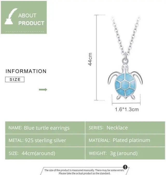 Alt view image 4 of 7 - S925 Sterling Silver Blue Turtle Women Nacklace Jewelry Turtle
