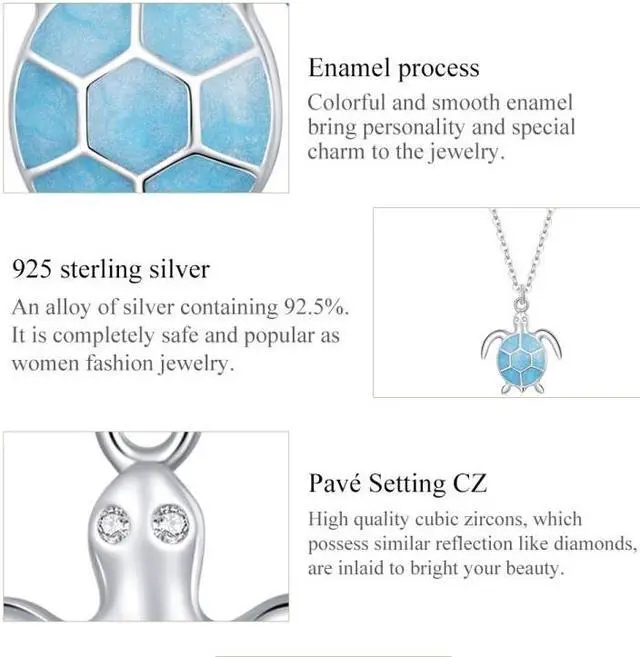 Alt view image 5 of 7 - S925 Sterling Silver Blue Turtle Women Nacklace Jewelry Turtle