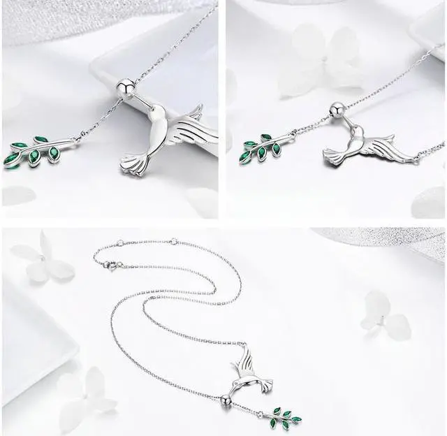 Alt view image 3 of 6 - Hummingbird Greetings S925 Sterling Silver Necklace Zirconia Necklace SCN217
