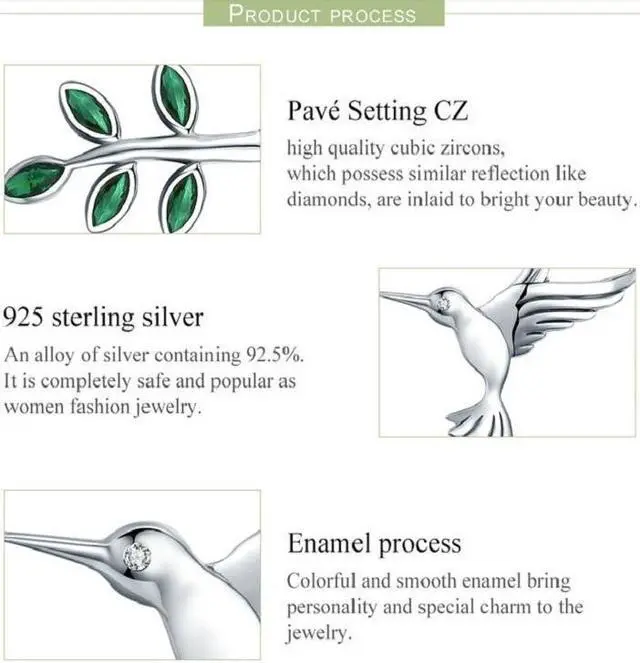 Alt view image 4 of 6 - Hummingbird Greetings S925 Sterling Silver Necklace Zirconia Necklace SCN217