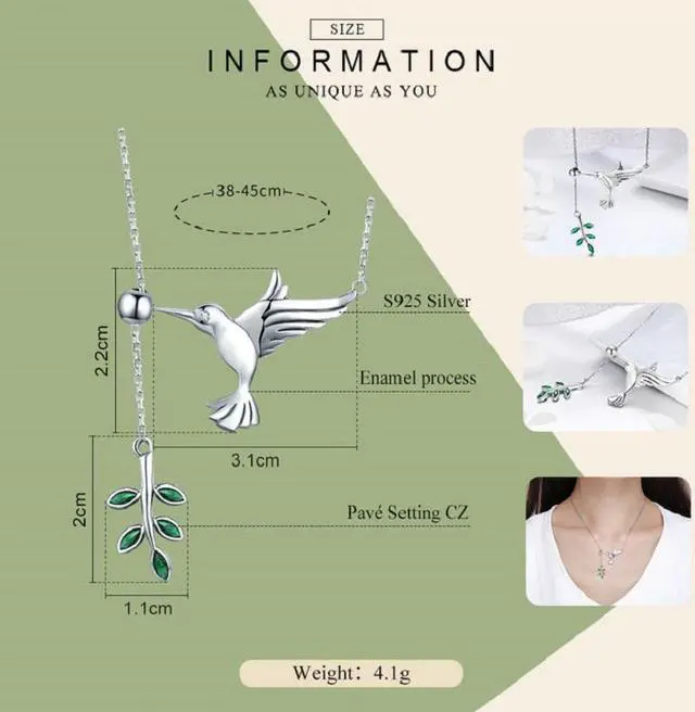 Alt view image 5 of 6 - Hummingbird Greetings S925 Sterling Silver Necklace Zirconia Necklace SCN217