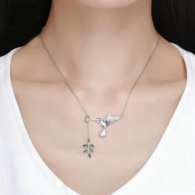 Alt view image 6 of 6 - Hummingbird Greetings S925 Sterling Silver Necklace Zirconia Necklace SCN217