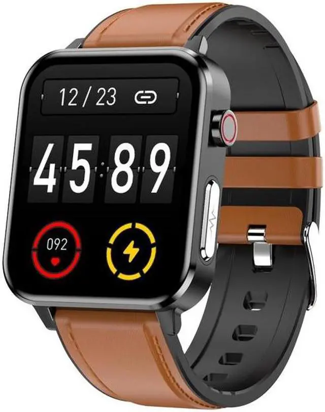 Main image of E86 1.7 inch TFT Color Screen IP68 Waterproof Smart Watch, Support Blood Oxygen Monitoring / Body Temperature Monitoring / AI Medical Diagnosis, Style: Leather Strap (Brown)