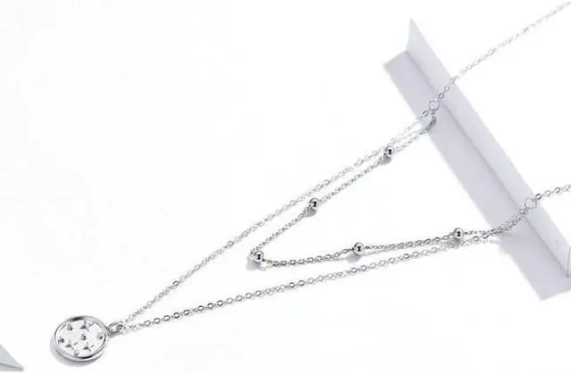 Alt view image 3 of 7 - S925 Sterling Silver Platinum Plated Necklace Double Layer Small Star Light Silver Necklace SCN365