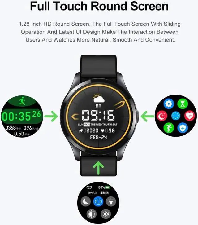 Alt view image 4 of 7 - T88 1.28 inch TFT Color Screen IP67 Waterproof Smart Watch, Support Body Temperature Monitoring / Sleep Monitoring / Heart Rate Monitoring (Grey)