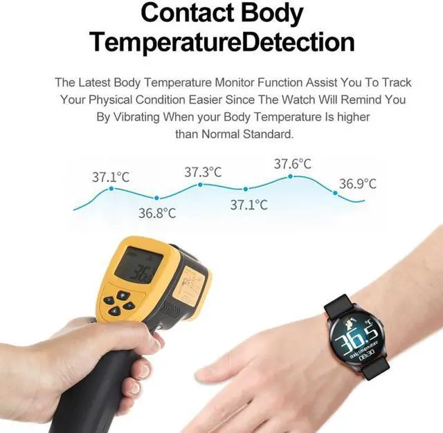 Alt view image 5 of 7 - T88 1.28 inch TFT Color Screen IP67 Waterproof Smart Watch, Support Body Temperature Monitoring / Sleep Monitoring / Heart Rate Monitoring (Grey)