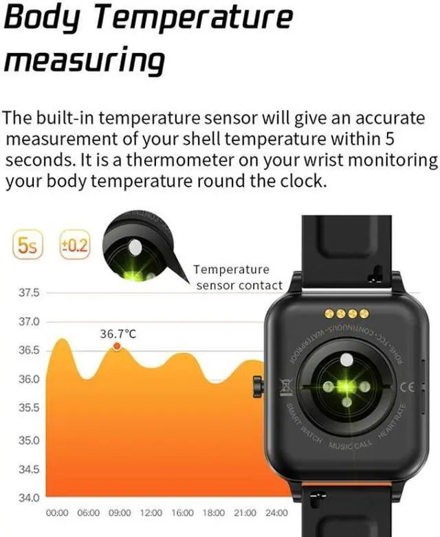 Alt view image 3 of 7 - MX7 1.69 inch IPS Touch Screen IP68 Waterproof Smart Watch, Support Sleep Monitoring / Heart Rate Monitoring / Bluetooth Call / Body Temperature Monitoring (Blue) Black