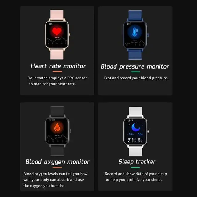 Alt view image 5 of 7 - MX7 1.69 inch IPS Touch Screen IP68 Waterproof Smart Watch, Support Sleep Monitoring / Heart Rate Monitoring / Bluetooth Call / Body Temperature Monitoring (Blue) Black