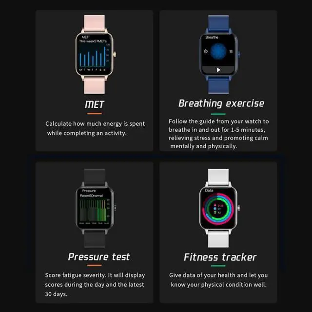 Alt view image 6 of 7 - MX7 1.69 inch IPS Touch Screen IP68 Waterproof Smart Watch, Support Sleep Monitoring / Heart Rate Monitoring / Bluetooth Call / Body Temperature Monitoring (Blue) Black