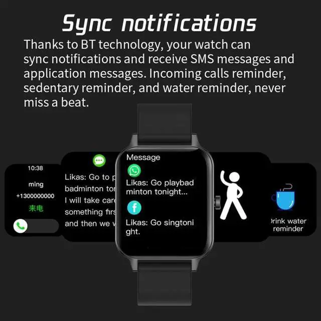 Alt view image 7 of 7 - MX7 1.69 inch IPS Touch Screen IP68 Waterproof Smart Watch, Support Sleep Monitoring / Heart Rate Monitoring / Bluetooth Call / Body Temperature Monitoring (Blue) Black