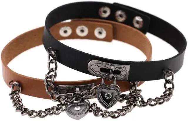 Alt view image 2 of 7 - European and American Harajuku Punk Heart-shape Lock Leather Collar Choker Bracelet, Random Color Delivery