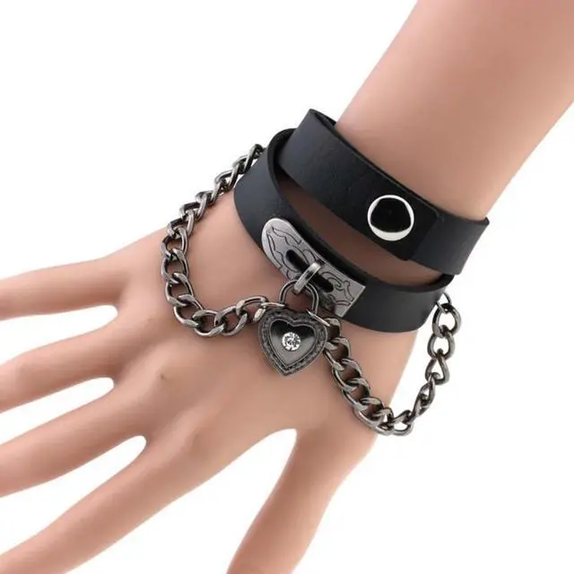 Alt view image 3 of 7 - European and American Harajuku Punk Heart-shape Lock Leather Collar Choker Bracelet, Random Color Delivery
