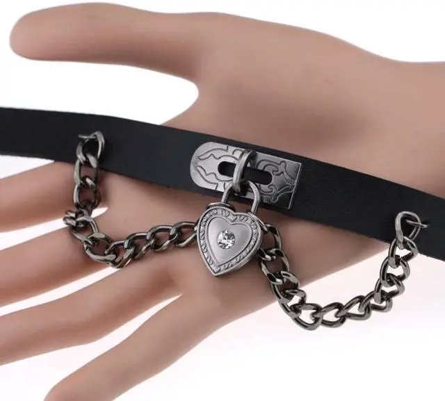 Alt view image 4 of 7 - European and American Harajuku Punk Heart-shape Lock Leather Collar Choker Bracelet, Random Color Delivery